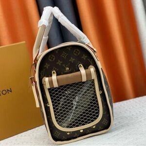 Luxury Monogram Pet Carrier in Brown and Cream